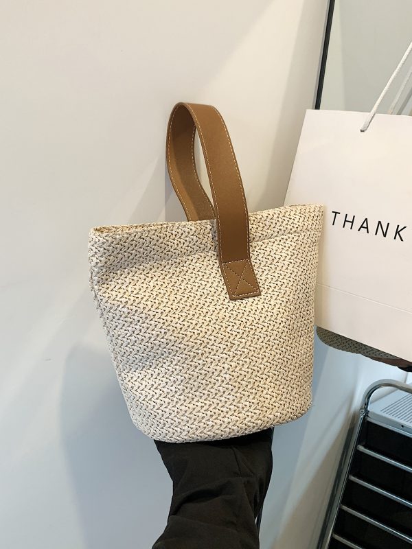 Summer Woven Straw Bucket Bag for Women - 2025 Stylish Beach Handbag, Vacation Essential, Small Tote for Girls