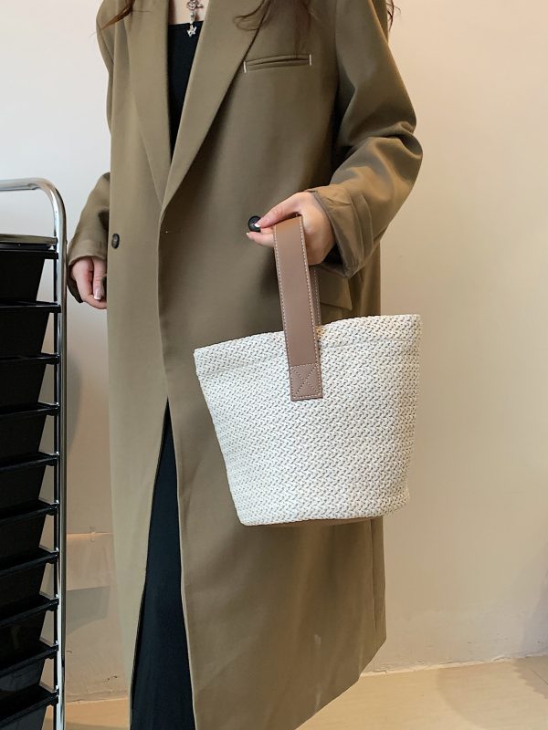 Summer Woven Straw Bucket Bag for Women - 2025 Stylish Beach Handbag, Vacation Essential, Small Tote for Girls