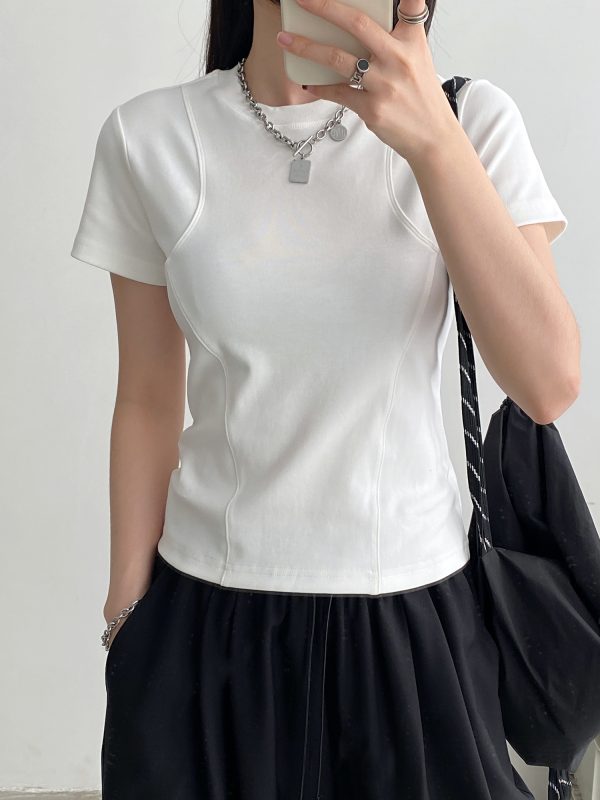 Sun Grapefruit Short-Sleeve T-Shirt for Women - Round Neck Slim-Fit Summer Top, Trendy Niche Shoulder Style