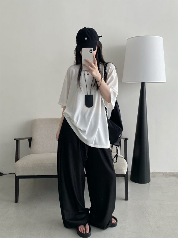 Sun Grapefruit Wide-Leg Denim Pants for Women - Soft, Loose Drape, Versatile Summer Style
