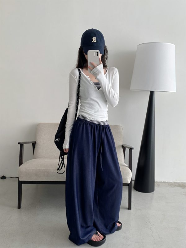Sun Grapefruit Wide-Leg Denim Pants for Women - Soft, Loose Drape, Versatile Summer Style
