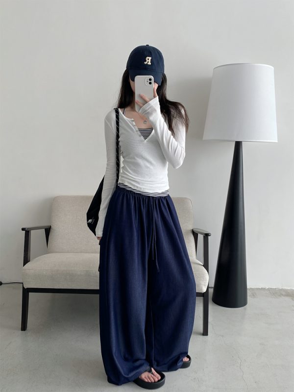 Sun Grapefruit Wide-Leg Denim Pants for Women - Soft, Loose Drape, Versatile Summer Style