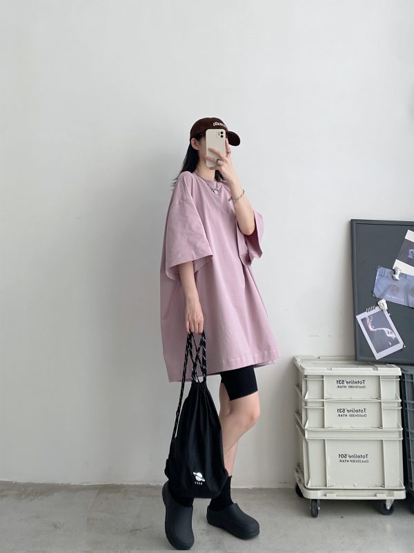 Sun Grapefruit Wide-Neck Short-Sleeve T-Shirt for Women - Unique Big Sleeve, Loose Heavyweight Cotton, Summer Style