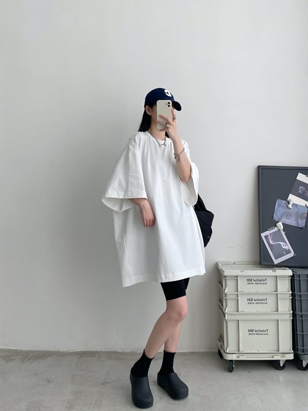 Sun Grapefruit Wide-Neck Short-Sleeve T-Shirt for Women - Unique Big Sleeve, Loose Heavyweight Cotton, Summer Style