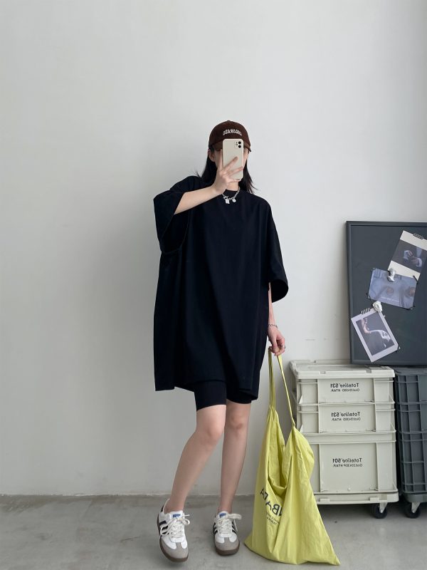Sun Grapefruit Wide-Neck Short-Sleeve T-Shirt for Women - Unique Big Sleeve, Loose Heavyweight Cotton, Summer Style