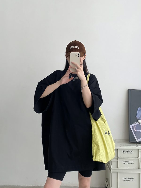 Sun Grapefruit Wide-Neck Short-Sleeve T-Shirt for Women - Unique Big Sleeve, Loose Heavyweight Cotton, Summer Style