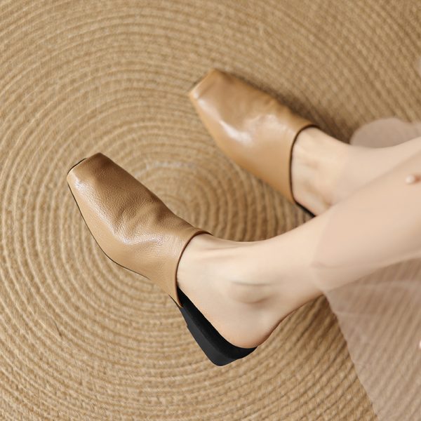 Super Soft Genuine Leather Open-Toe Half Slippers for Women - European & American Ins Fashion, Outdoor Comfort, Casual Style