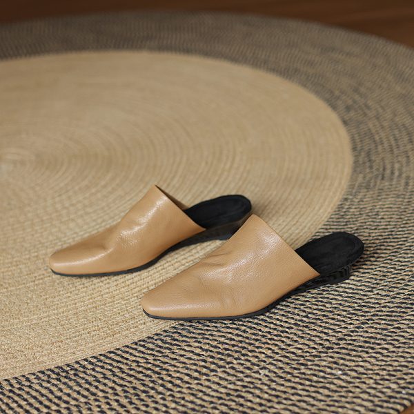 Super Soft Genuine Leather Open-Toe Half Slippers for Women - European & American Ins Fashion, Outdoor Comfort, Casual Style