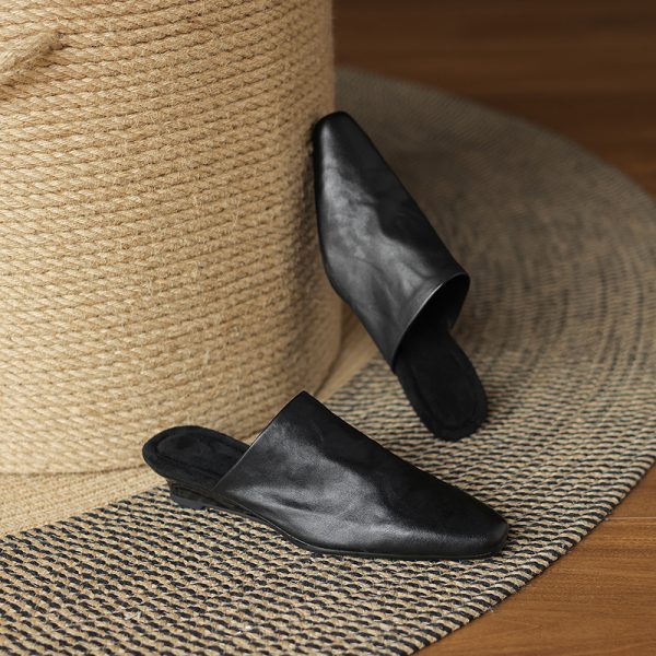 Super Soft Genuine Leather Open-Toe Half Slippers for Women - European & American Ins Fashion, Outdoor Comfort, Casual Style