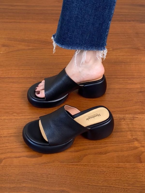 Super Soft Lambskin Chunky Heel One-Strap Outdoor Sandals for Women - Summer 2025 Thick-Soled High Heels, Trendy Fashion Footwear.