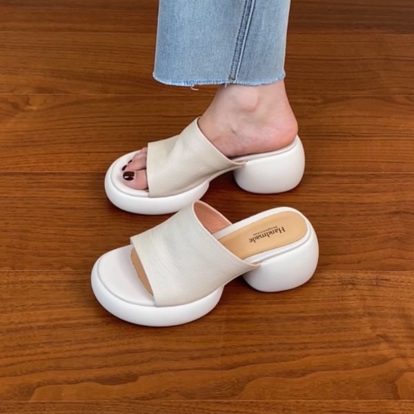 Super Soft Lambskin Chunky Heel One-Strap Outdoor Sandals for Women - Summer 2025 Thick-Soled High Heels, Trendy Fashion Footwear.