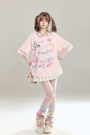 Sweet Bow Print Short Sleeve T-Shirt for Women - Summer 2025 Niche Style, Age-Reducing, Cute and Trendy Fashion Top