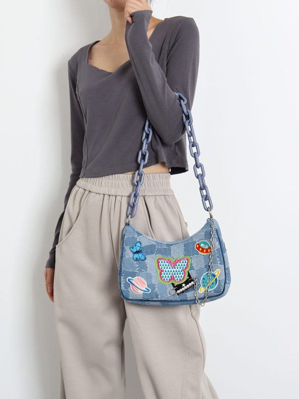 Sweet Cool Cowboy Underarm Bag Women's Y2K Embroidered Chain Crossbody Bag - Trendy Millennium Hot Girl Style