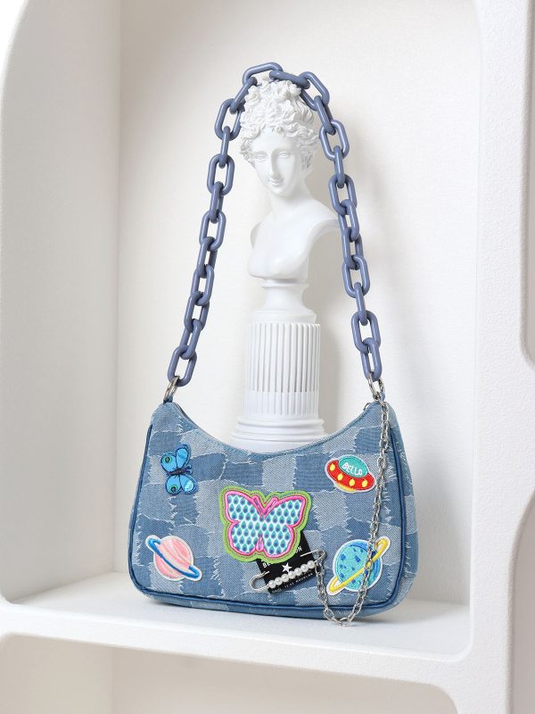 Sweet Cool Cowboy Underarm Bag Women's Y2K Embroidered Chain Crossbody Bag - Trendy Millennium Hot Girl Style