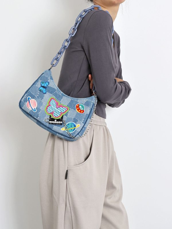 Sweet Cool Cowboy Underarm Bag Women's Y2K Embroidered Chain Crossbody Bag - Trendy Millennium Hot Girl Style