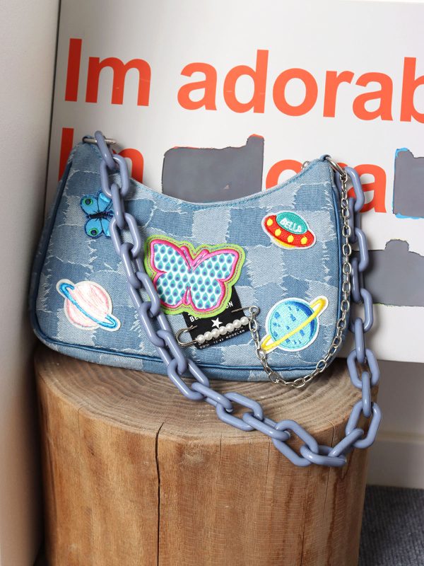 Sweet Cool Cowboy Underarm Bag Women's Y2K Embroidered Chain Crossbody Bag - Trendy Millennium Hot Girl Style