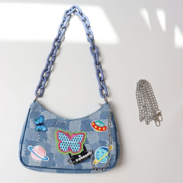 Sweet Cool Cowboy Underarm Bag Women's Y2K Embroidered Chain Crossbody Bag - Trendy Millennium Hot Girl Style