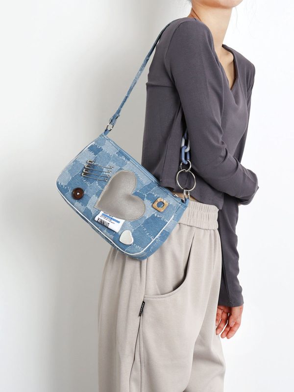 Sweet Cool Heart Cowboy Underarm Bag for Women - Y2K Chain Crossbody Bag, Trendy 90s Style, Unique Niche Design
