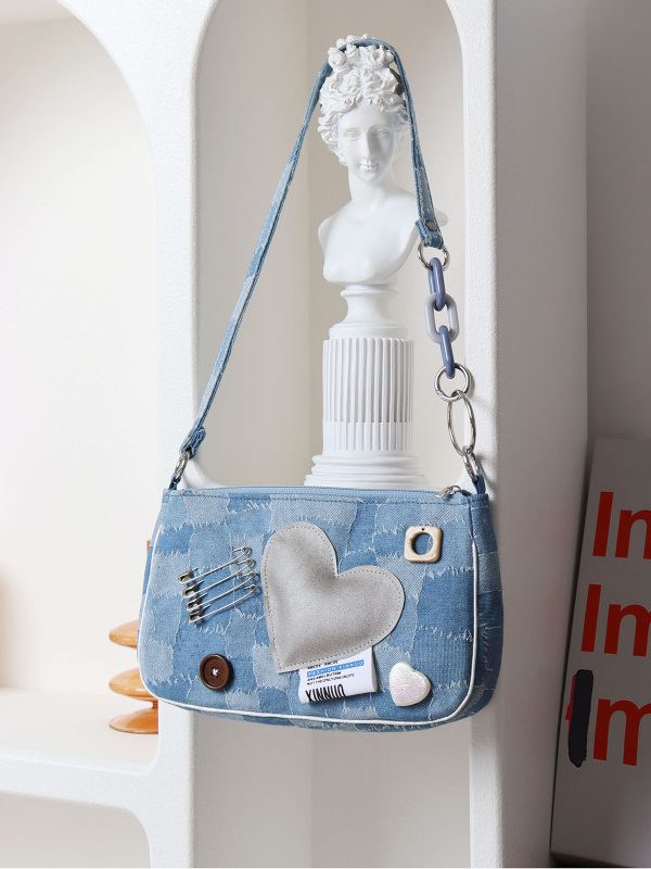 Sweet Cool Heart Cowboy Underarm Bag for Women - Y2K Chain Crossbody Bag, Trendy 90s Style, Unique Niche Design