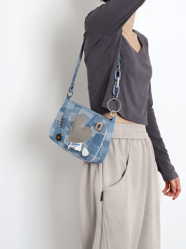 Sweet Cool Heart Cowboy Underarm Bag for Women - Y2K Chain Crossbody Bag, Trendy 90s Style, Unique Niche Design