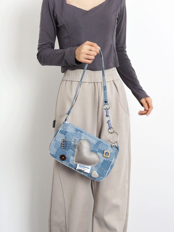 Sweet Cool Heart Cowboy Underarm Bag for Women - Y2K Chain Crossbody Bag, Trendy 90s Style, Unique Niche Design
