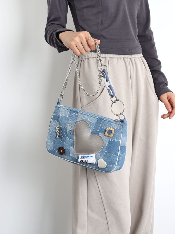 Sweet Cool Heart Cowboy Underarm Bag for Women - Y2K Chain Crossbody Bag, Trendy 90s Style, Unique Niche Design