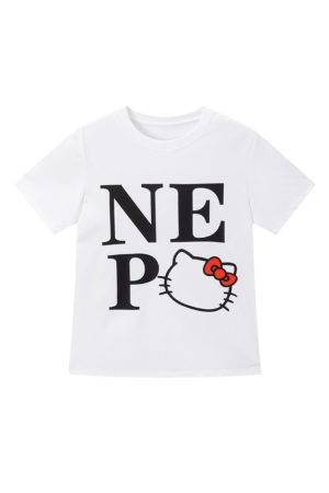 Sweet Cool Kitty Cartoon Print Short Sleeve T-Shirt for Women - Summer 2025 Slim Fit Casual Top, Cute Y2K Style