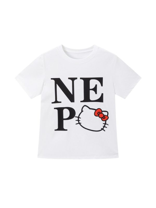 Sweet Cool Kitty Cartoon Print Short Sleeve T-Shirt for Women - Summer 2025 Slim Fit Casual Top, Cute Y2K Style