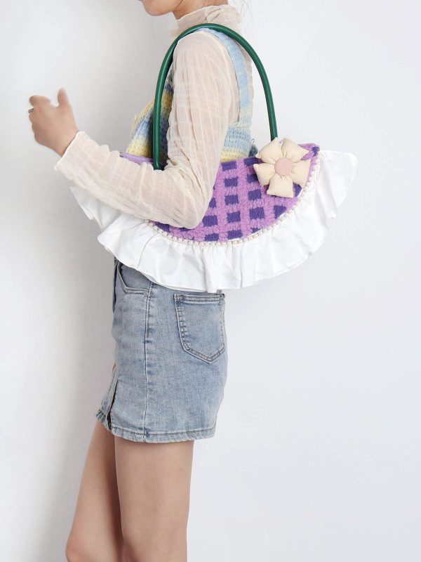 Sweet Cute Woolen Fan-Shaped Tote Underarm Handbag for Autumn Winter - Trendy High-End Fashion Accessory