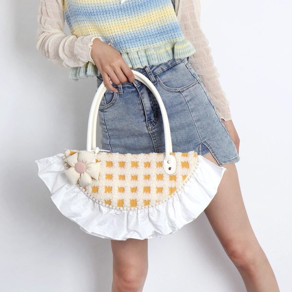 Sweet Cute Woolen Fan-Shaped Tote Underarm Handbag for Autumn Winter - Trendy High-End Fashion Accessory