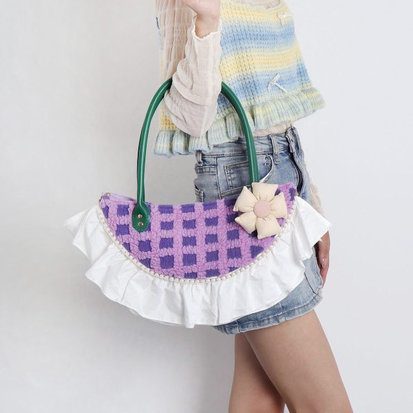 Sweet Cute Woolen Fan-Shaped Tote Underarm Handbag for Autumn Winter - Trendy High-End Fashion Accessory