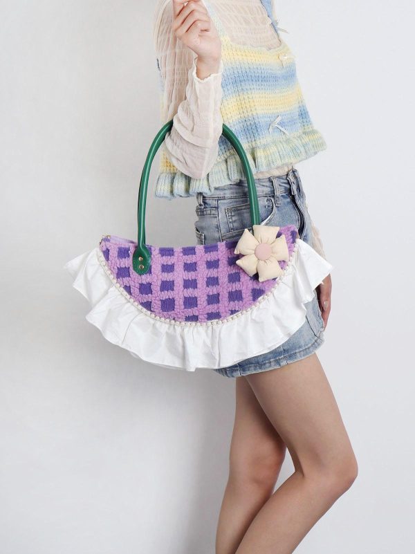 Sweet Cute Woolen Fan-Shaped Tote Underarm Handbag for Autumn Winter - Trendy High-End Fashion Accessory