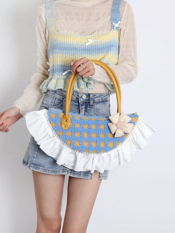 Sweet Cute Woolen Fan-Shaped Tote Underarm Handbag for Autumn Winter - Trendy High-End Fashion Accessory