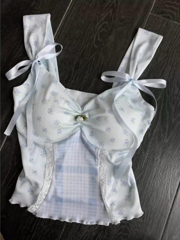 Sweet Floral Camisole for Women with Chest Pads - Summer Chic Short Fitted Sleeveless Top, Perfect for 90s and Y2K Style