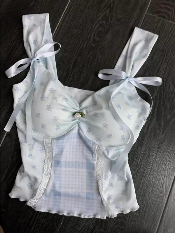 Sweet Floral Camisole for Women with Chest Pads - Summer Chic Short Fitted Sleeveless Top, Perfect for 90s and Y2K Style