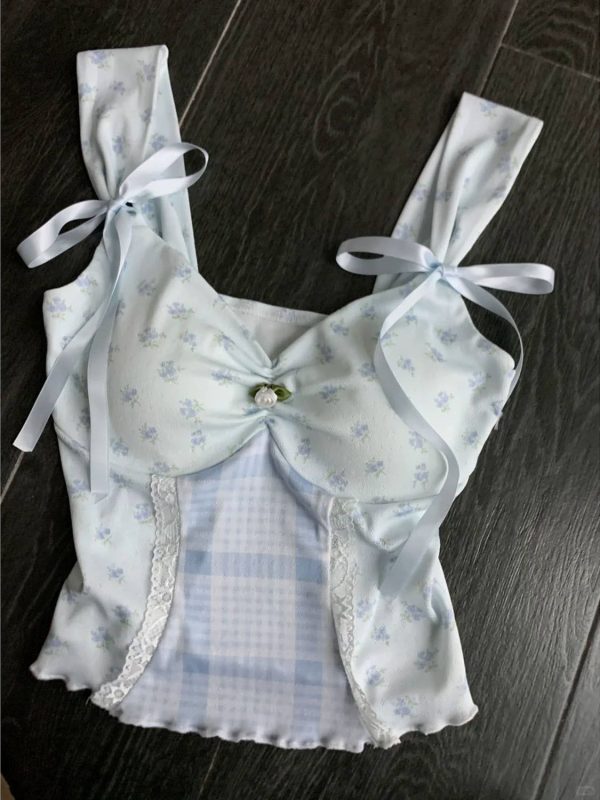 Sweet Floral Camisole for Women with Chest Pads - Summer Chic Short Fitted Sleeveless Top, Perfect for 90s and Y2K Style