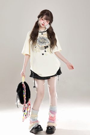 Sweet Floral Lace Print Short-Sleeve T-Shirt for Women, Slim Fit Summer 2025 Cute Half-Sleeve Top, Perfect for Y2K Style