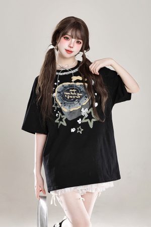 Sweet Floral Lace Print Short-Sleeve T-Shirt for Women, Slim Fit Summer 2025 Cute Half-Sleeve Top, Perfect for Y2K Style