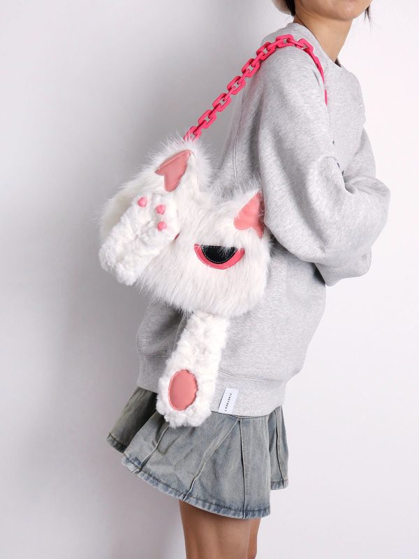 Sweet White Face-Covering Cat Bag - Cute Plush Shoulder Crossbody Bag for Y2K and Korean Style Lovers