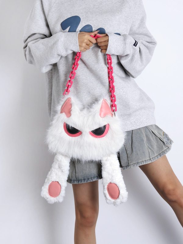 Sweet White Face-Covering Cat Bag - Cute Plush Shoulder Crossbody Bag for Y2K and Korean Style Lovers
