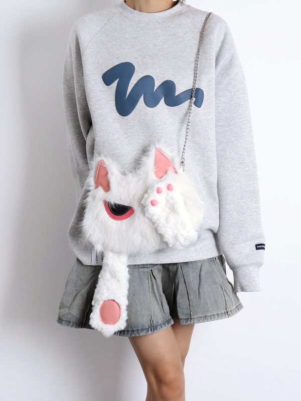 Sweet White Face-Covering Cat Bag - Cute Plush Shoulder Crossbody Bag for Y2K and Korean Style Lovers