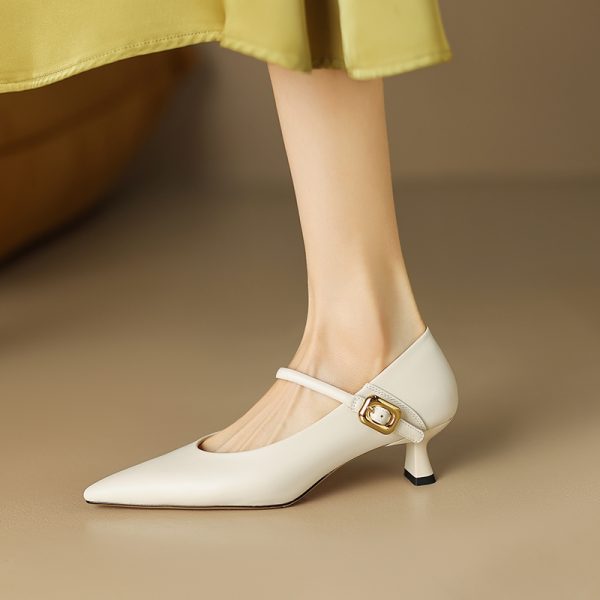 Textured Cowhide Non-Slip Stiletto Heels - 2025 Spring/Summer Pointed Toe Leather Pumps for Elegant Style