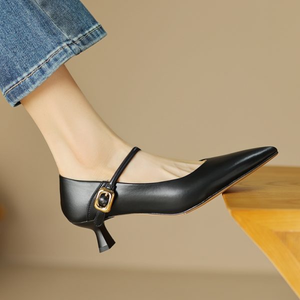 Textured Cowhide Non-Slip Stiletto Heels - 2025 Spring/Summer Pointed Toe Leather Pumps for Elegant Style