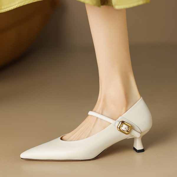 Textured Cowhide Non-Slip Stiletto Heels - 2025 Spring/Summer Pointed Toe Leather Pumps for Elegant Style