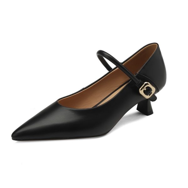Textured Cowhide Non-Slip Stiletto Heels - 2025 Spring/Summer Pointed Toe Leather Pumps for Elegant Style