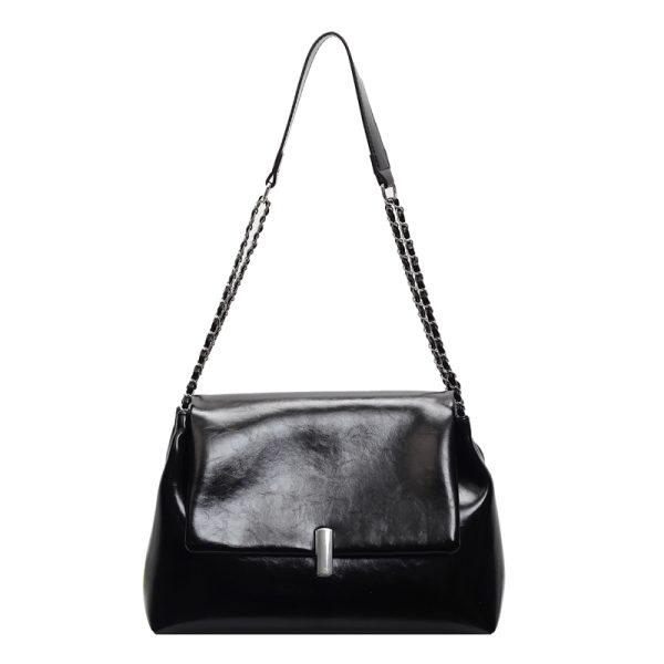 Textured High-End Tote Bag with Shiny Chain Shoulder Strap - Stylish Versatile Commuting School Bag for 2025