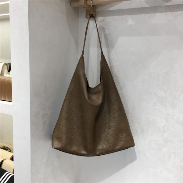 Textured Soft Leather Large Capacity Shoulder Tote Bag - 2023 Autumn/Winter Lazy Style Versatile Fashion Handbag