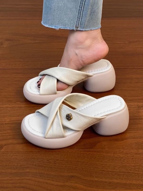 Thick-Soled Cross-Strap High Heels Sandals for Women - Summer 2025 Outdoor Footwear, Trendy Y2K Style