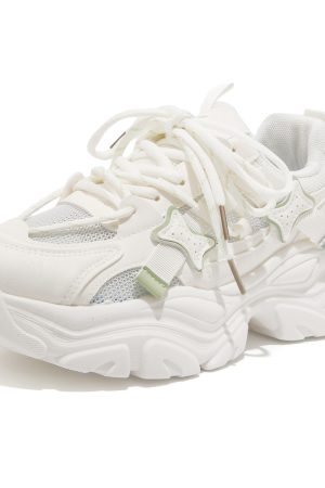 Thick-Soled Dad Shoes for Women - 2025 New Style Mesh Breathable Casual Sneakers - Versatile Soft-Soled White Sports Footwear