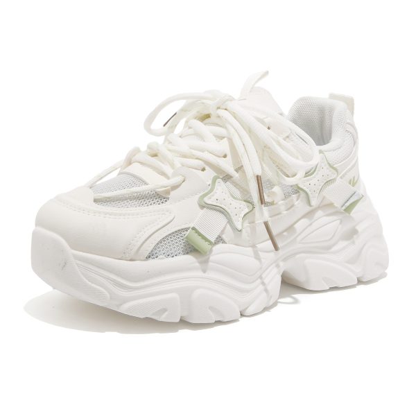 Thick-Soled Dad Shoes for Women - 2025 New Style Mesh Breathable Casual Sneakers - Versatile Soft-Soled White Sports Footwear
